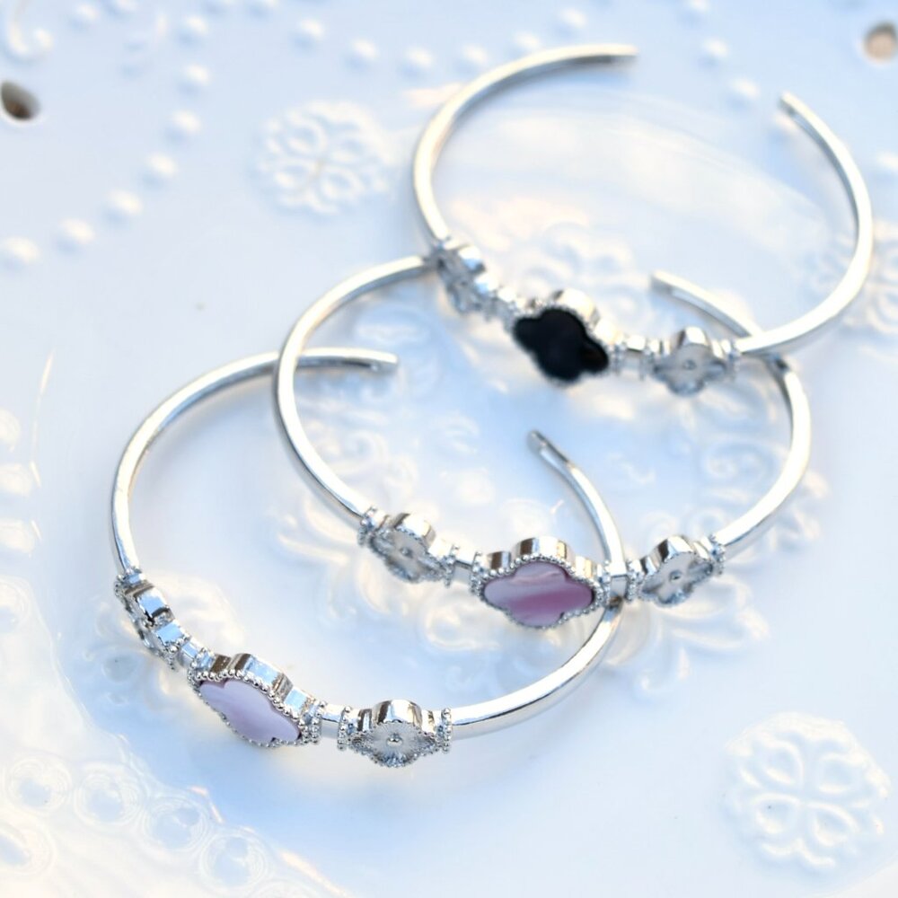 Silver Clover Bangle - Pink Shell - image 5